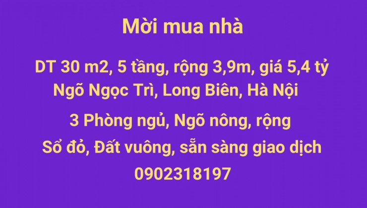 Sở hữu ngay ngôi nhà trong ngõ, DT 30m2, 5 tầng để đõ đau đầu về tiền, 0902318197